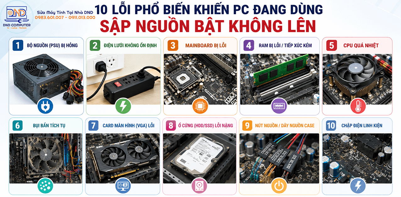 PC Đang D&ugrave;ng Bị Sập Nguồn Bật Kh&ocirc;ng L&ecirc;n