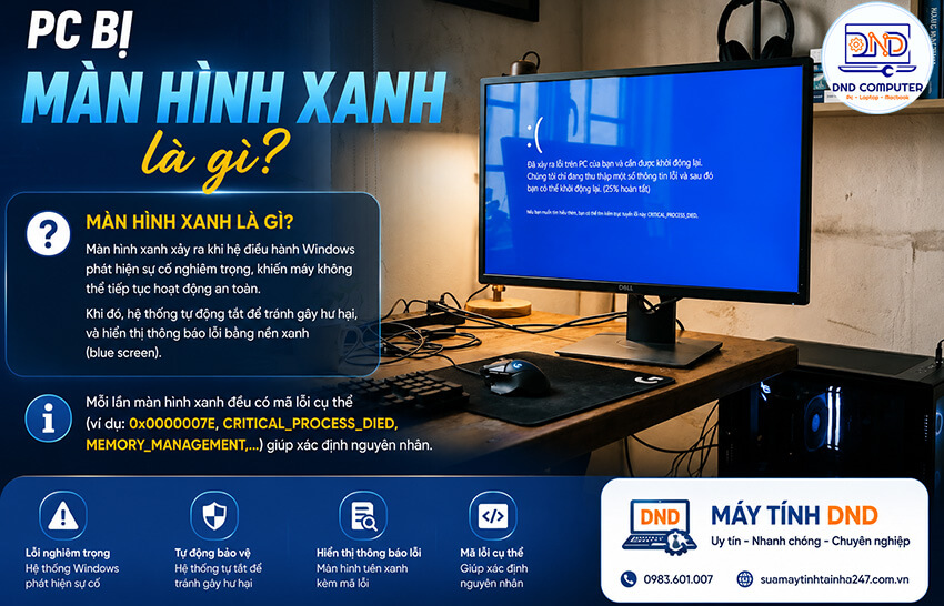 Pc bị m&agrave;n h&igrave;nh xanh